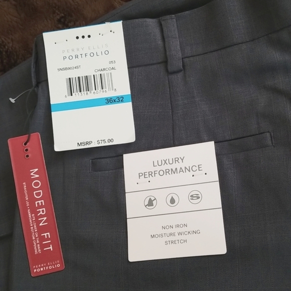 Men's  Perry Ellis Portofino Charcoal Gray Dress Pants - 36×32 - Picture 7 of 7